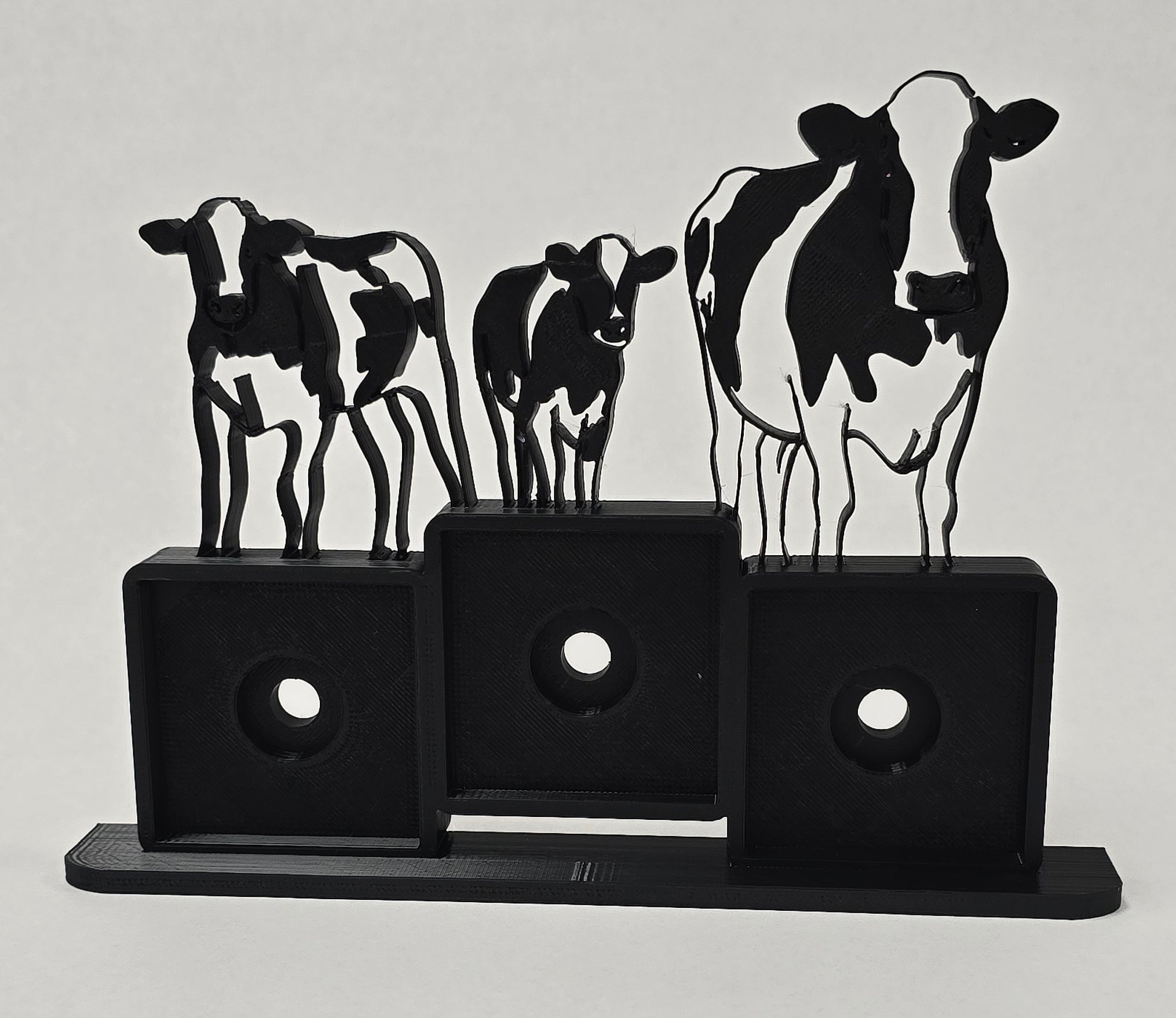 Farmhouse cow photomagnet frame with three square slots for 2-inch magnets