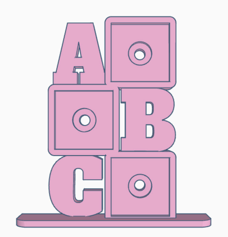 ABC alphabet building blocks photomagnet frame with three 2-inch square slots for photomagnets