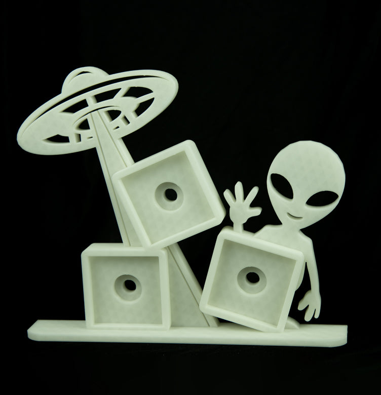 UFO alien photomagnet frame with three 2-inch square slots, available in glow-in-the-dark 
