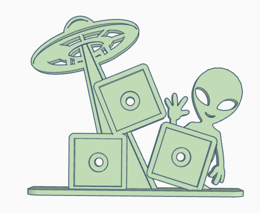 UFO alien photomagnet frame with three 2-inch square slots, available in glow-in-the-dark 