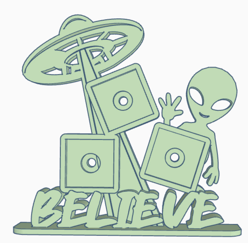 Alien Believe UFO photomagnet frame for holding three 2-inch square magnets