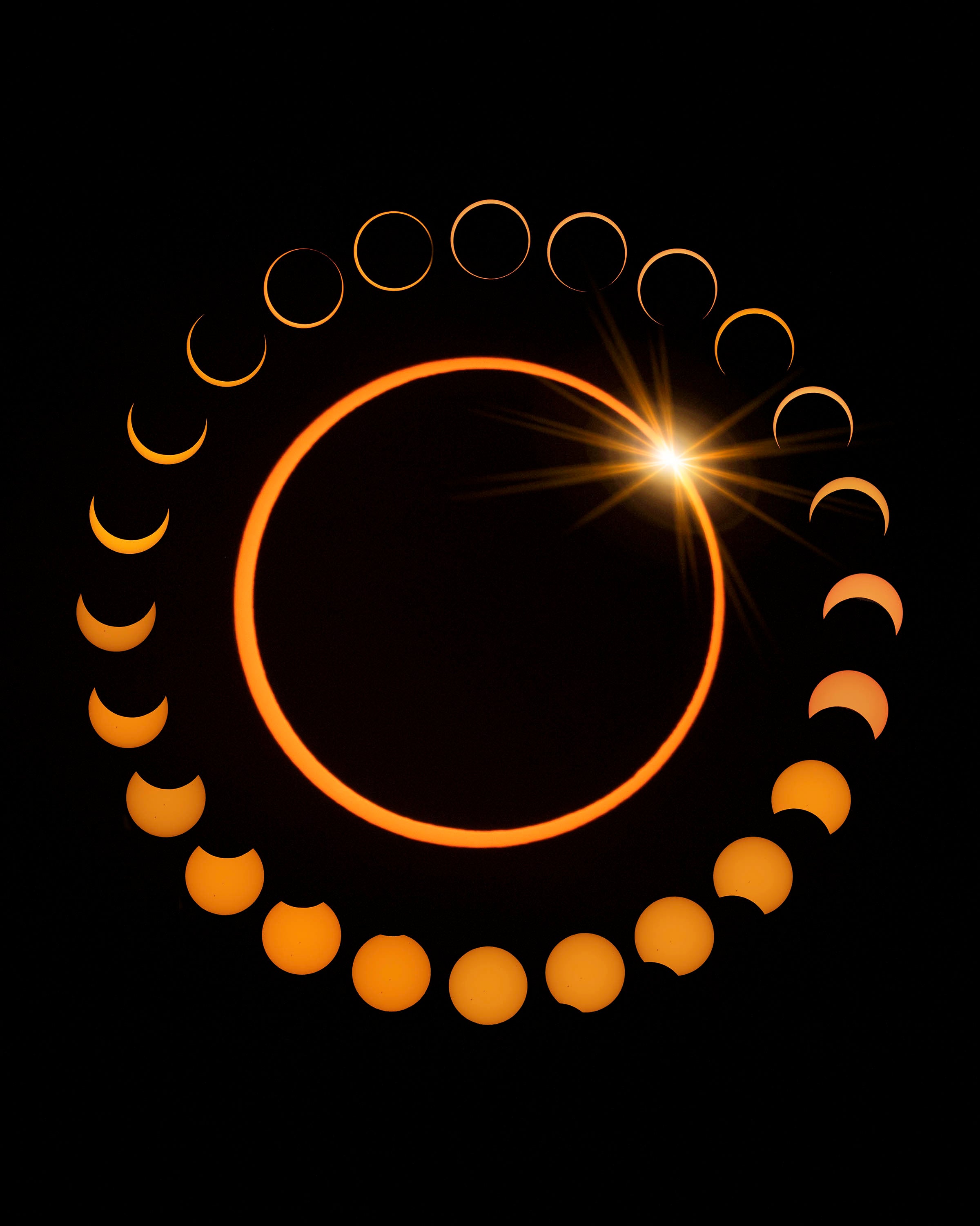 Annular solar eclipse phases showing ring of fire in New Mexico - 16x20 metal print