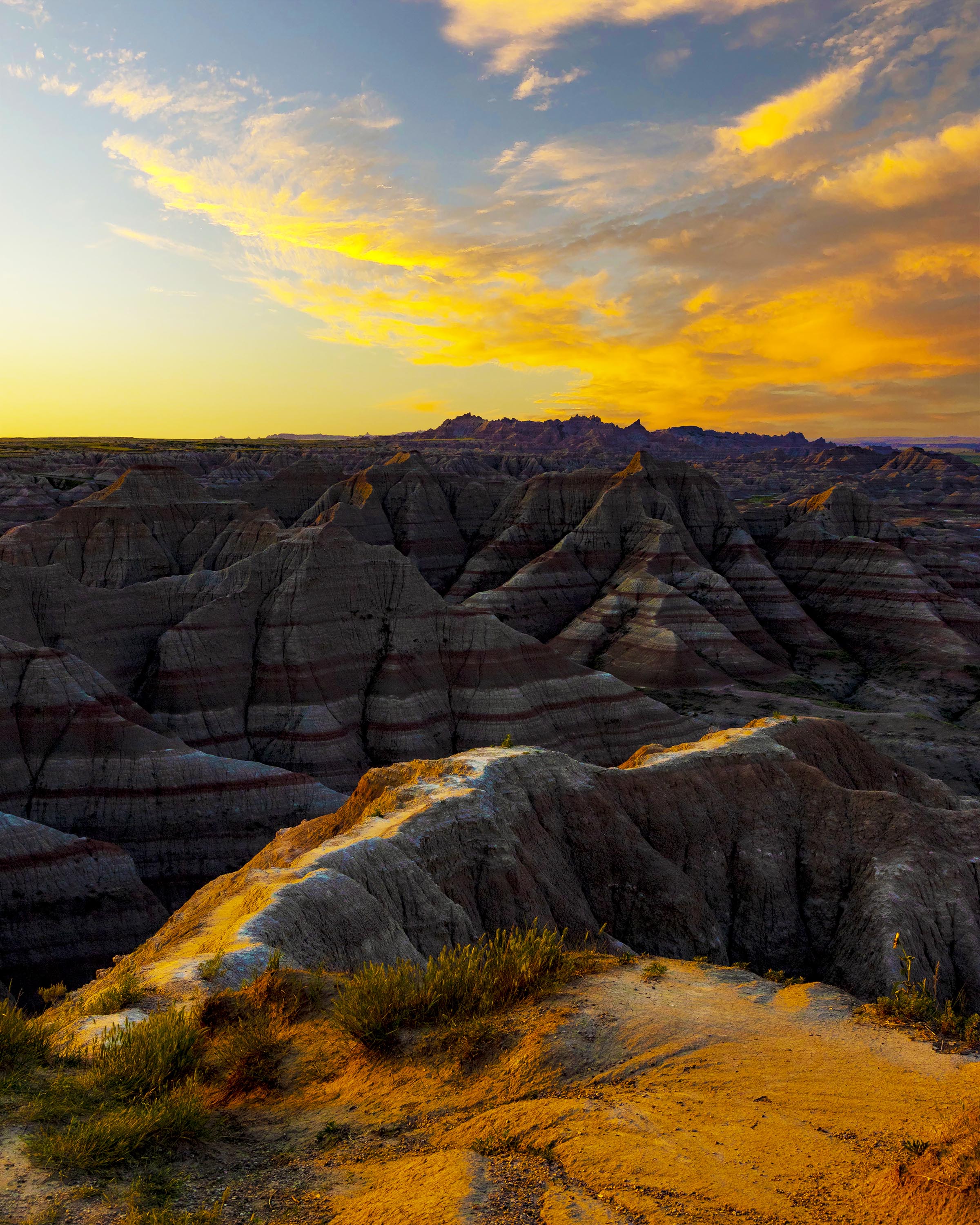 Badlands National Park layered rock formations at sunrise South Dakota - 16x20 metal print