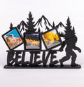 Bigfoot Believe photomagnet frame with mountain backdrop and three 2-inch square slots for photomagnets