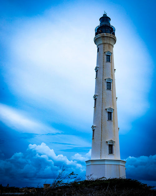 California Lighthouse rising above Noord Aruba landscape - 16x20 metal print