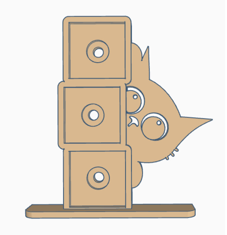 Pet-themed photomagnet frame with a cartoon cat silhouette peeking from behind three square 2" slots