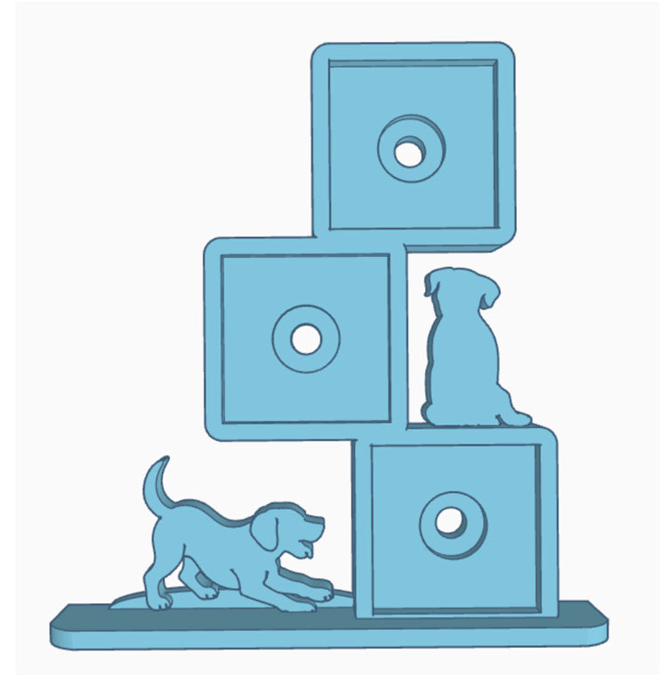 Pet-themed photomagnet frame with two dog silhouettes and three square 2" slots