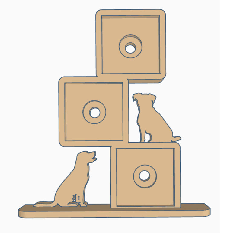 Pet-themed photomagnet frame with two dog silhouettes and three square 2" slots