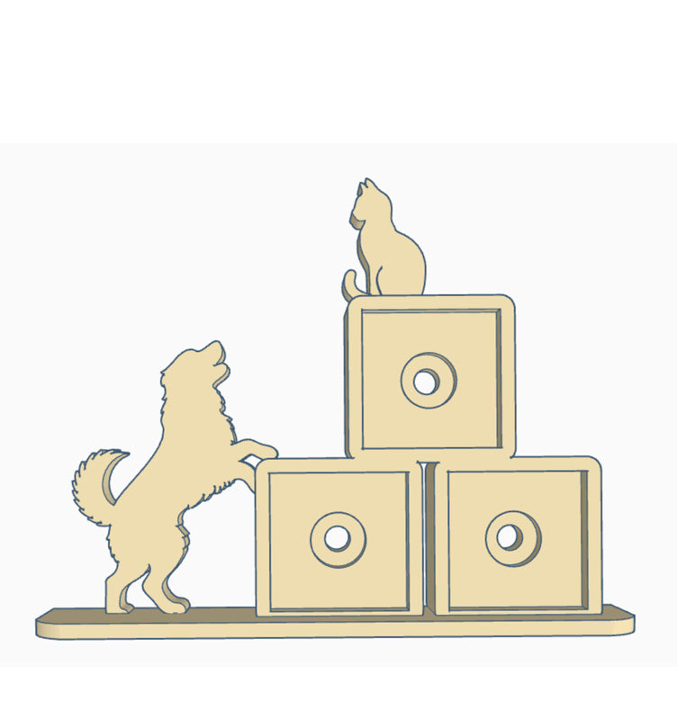 Pet-themed photomagnet frame with dog and cat silhouettes and three square 2" slots