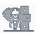 Stylized elephant head photomagnet frame holding three 2-inch square magnets
