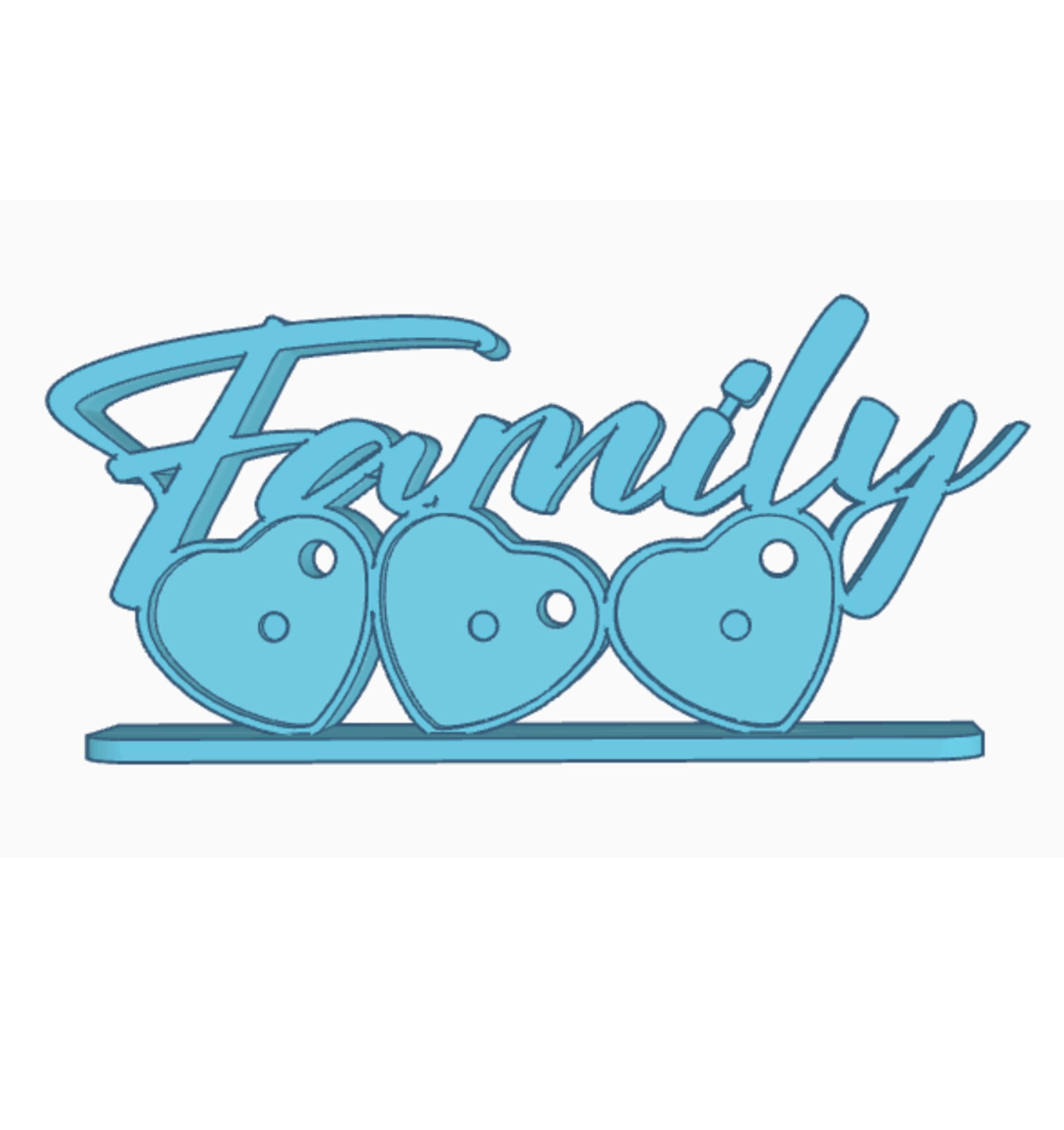 Family Photomagnet Frame - 3-Heart Design - Horizontal - STL