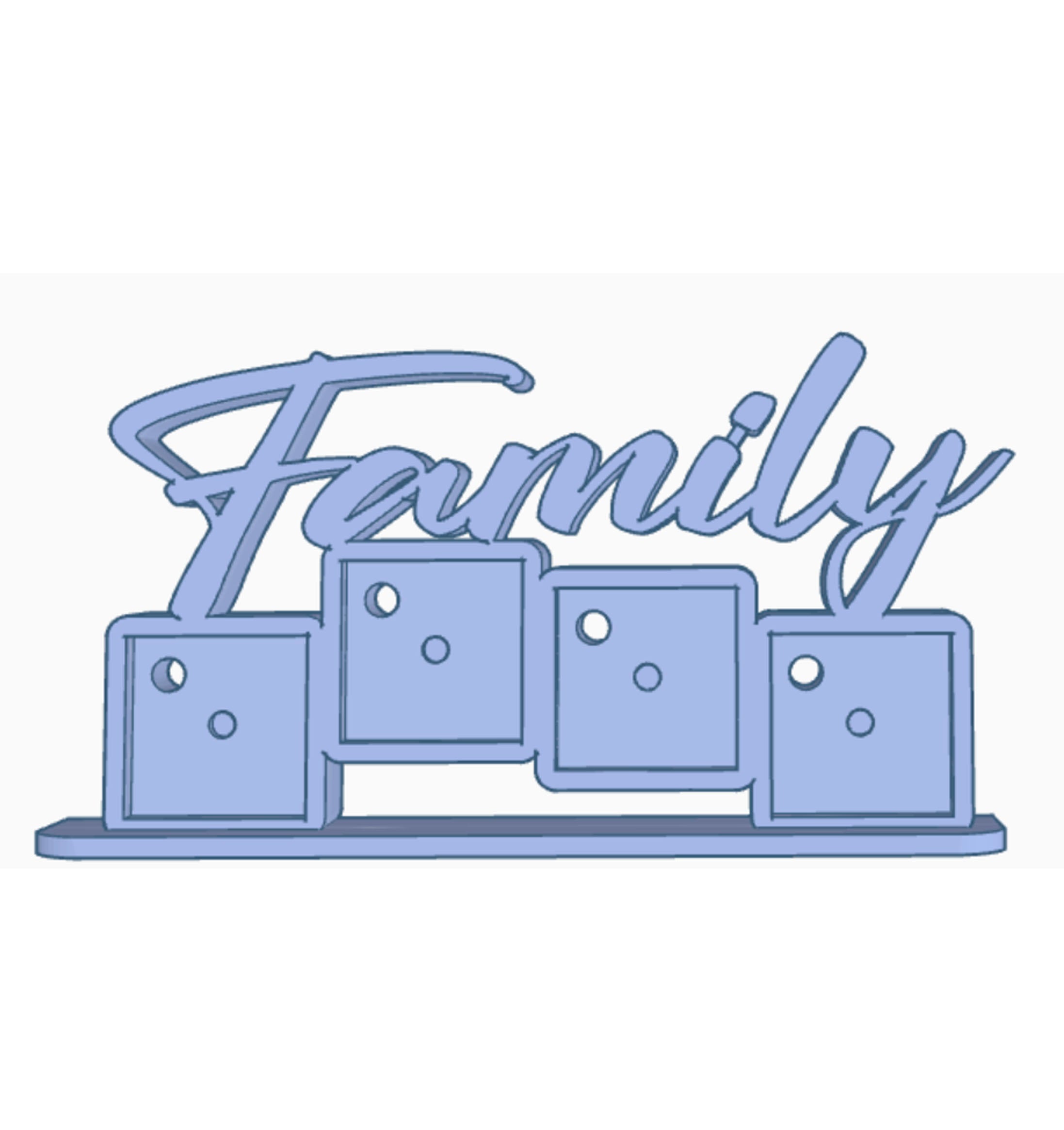 Family Photomagnet Frame -  4-Square Design - Horizontal - STL