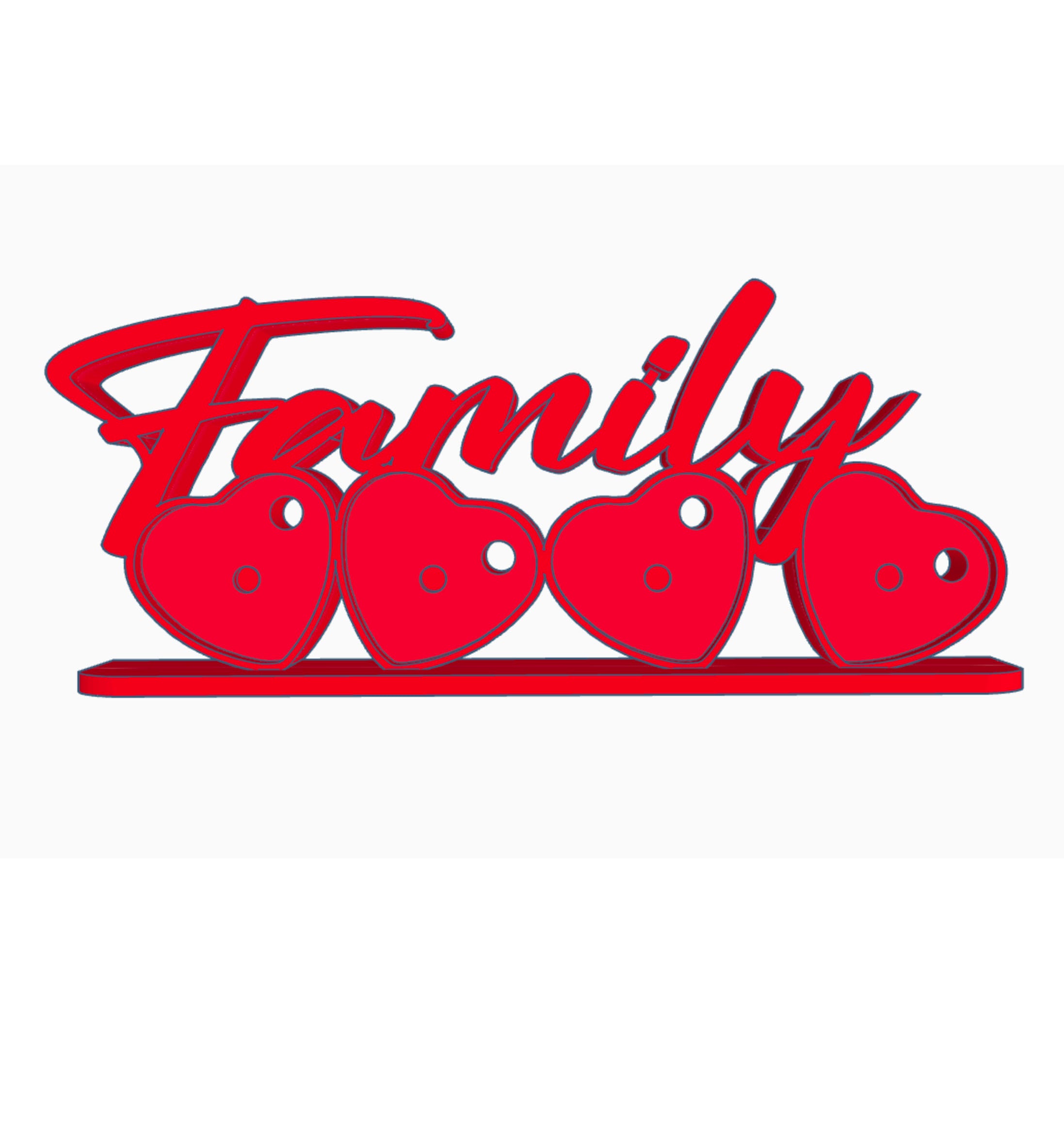 Family Photomagnet Frame - 4-Heart Design - Horizontal - STL