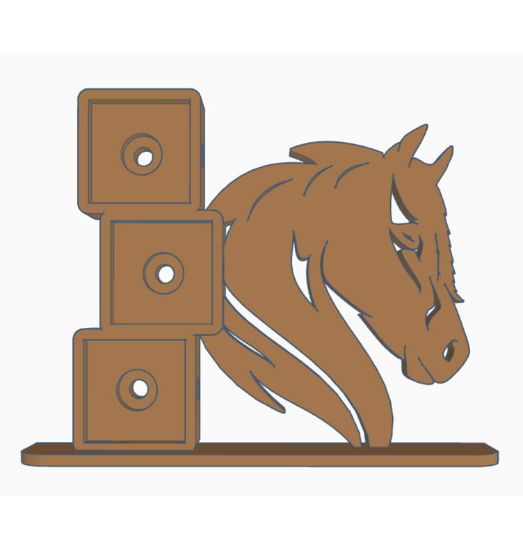 Stylized horse head photomagnet frame with three 2-inch square slots