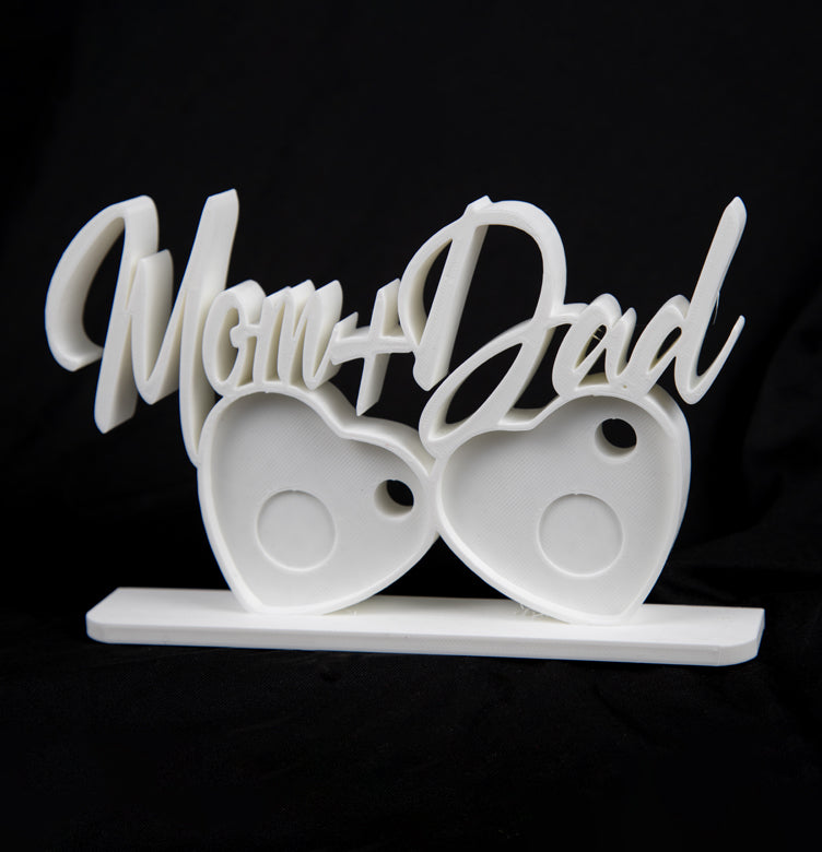 Mom and Dad  photomagnet frame with 2 slots for heart-shaped photo magnets