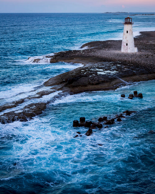Paradise Island Lighthouse on rocky shore in Nassau Bahamas - 16x20 metal print