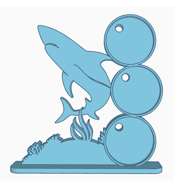 Shark photomagnet frame with three round slots for 2.25-inch magnets