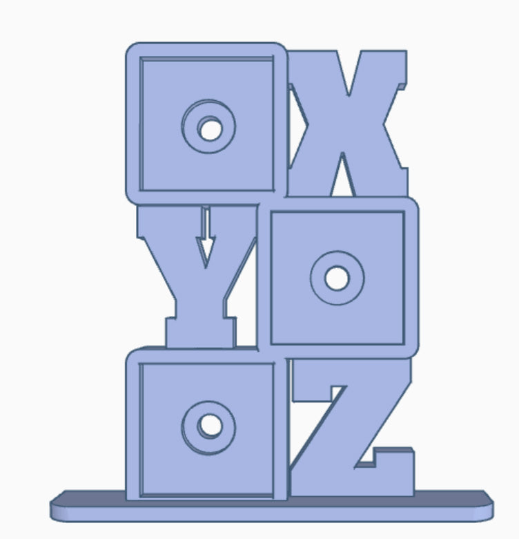 XYZ alphabet building blocks photomagnet frame with three 2-inch square slots for photomagnets